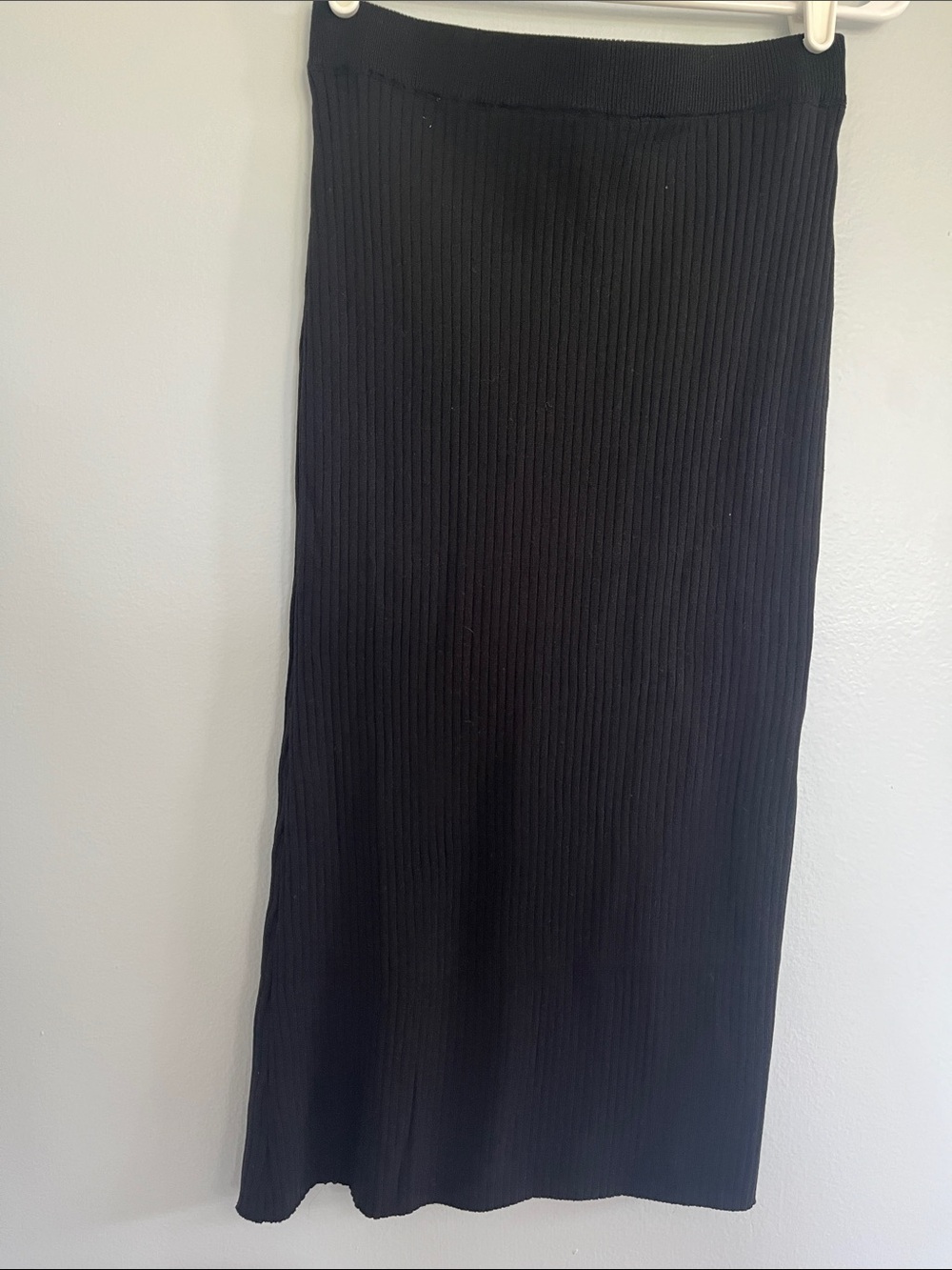 Black Ribbed Knit Side Slit Pencil Skirt